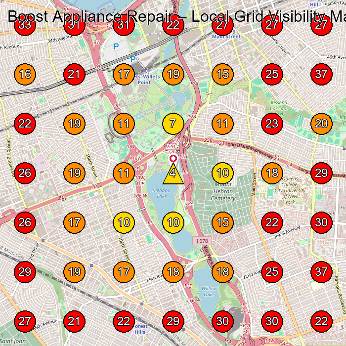 Boost Appliance Repair GeoGrid visibility map for Appliance Repair Service in Rego Park